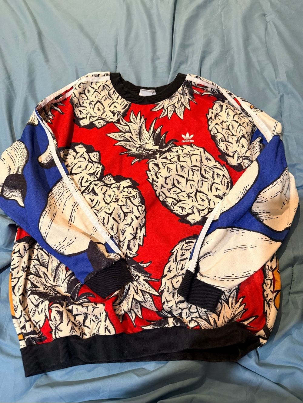 adidas Red Pineapple Graphic Crewneck with Blue & Cream Accents